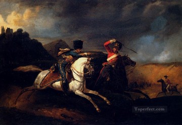 Dos soldados a caballo luchan contra Horace Vernet Pinturas al óleo